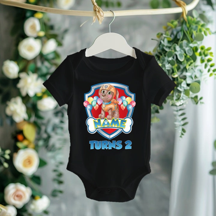 All Sizes Paw Patrol Zuma Custom Personalized Name Birthday Black T-Shirt or Baby Onesie