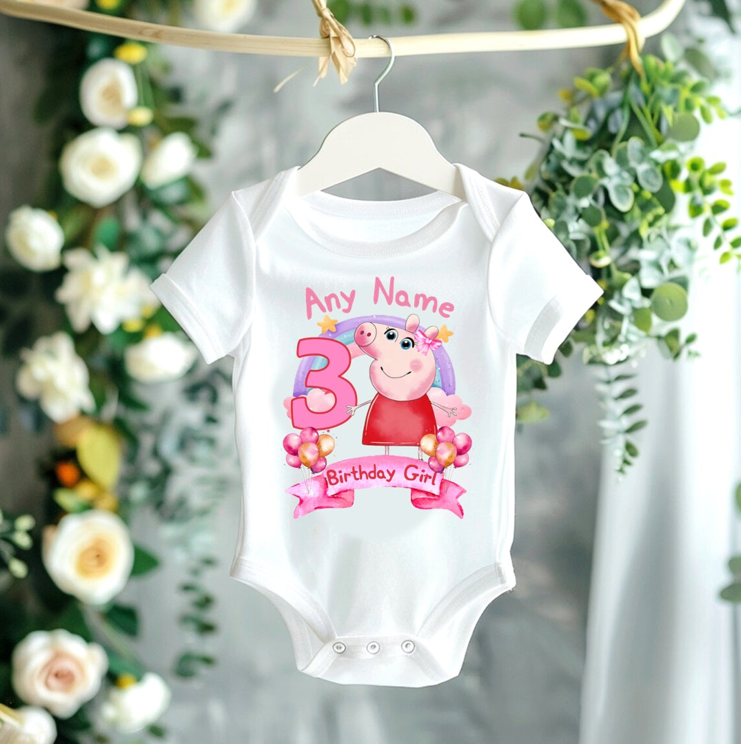 All Sizes Peppa Pig Custom Personalized Name Birthday Pink White Ribbon Tutu Outfit Set Dress