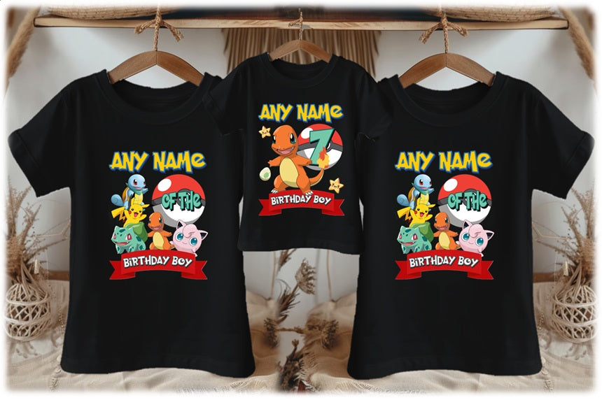 All Sizes Pokemon Charmander Custom Personalized Family Birthday Matching Black T-Shirt Pack