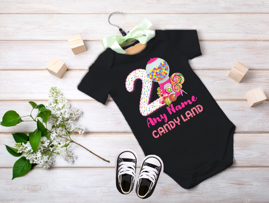All Sizes Candyland Gumball Custom Personalized Name Birthday Black T-Shirt or Baby Onesie