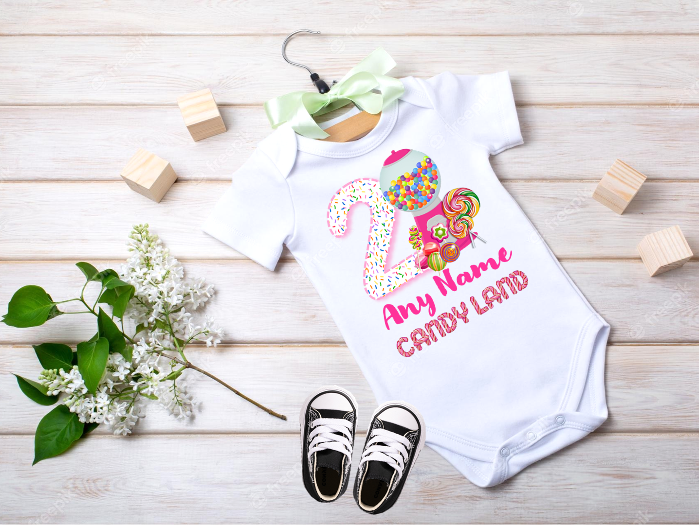 All Sizes Candyland Gumball Custom Personalized Name Birthday White T-Shirt or Baby Onesie