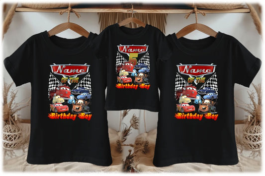 All Sizes Disney Cars Group Custom Personalized Family Birthday Matching Black T-Shirt Pack