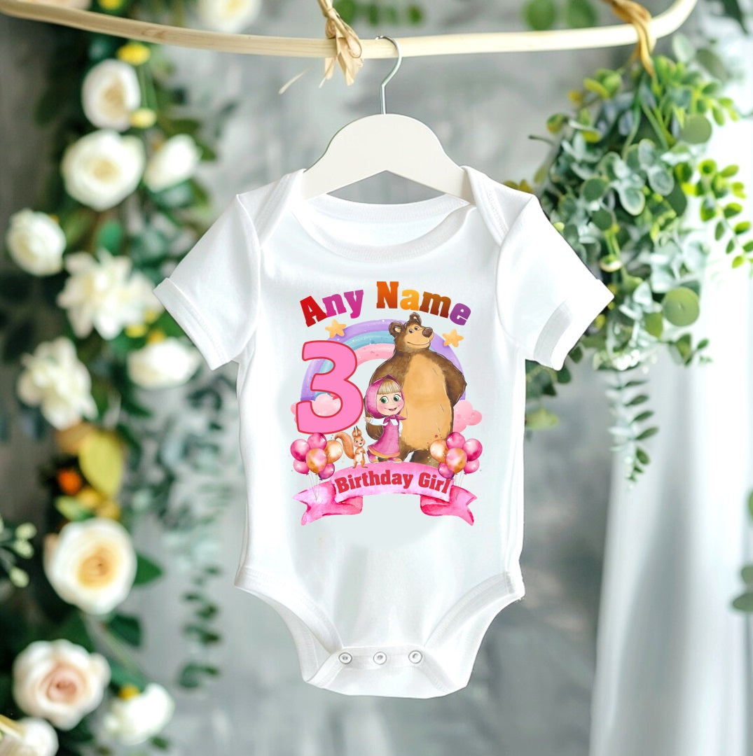 All Sizes Masha and the Bear Custom Personalized Name Birthday Pink Purple Hot Pink Ribbon Trim Tutu Outfit Set Dress