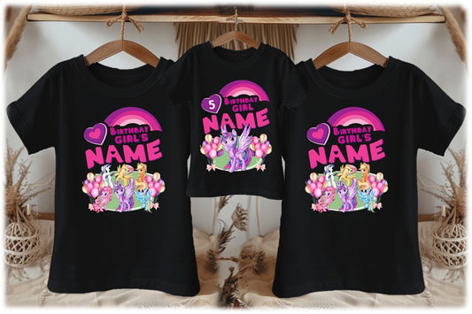All Sizes My Little Pony Twilight Sparkle Custom Personalized Family Birthday Matching Black T-Shirt Pack