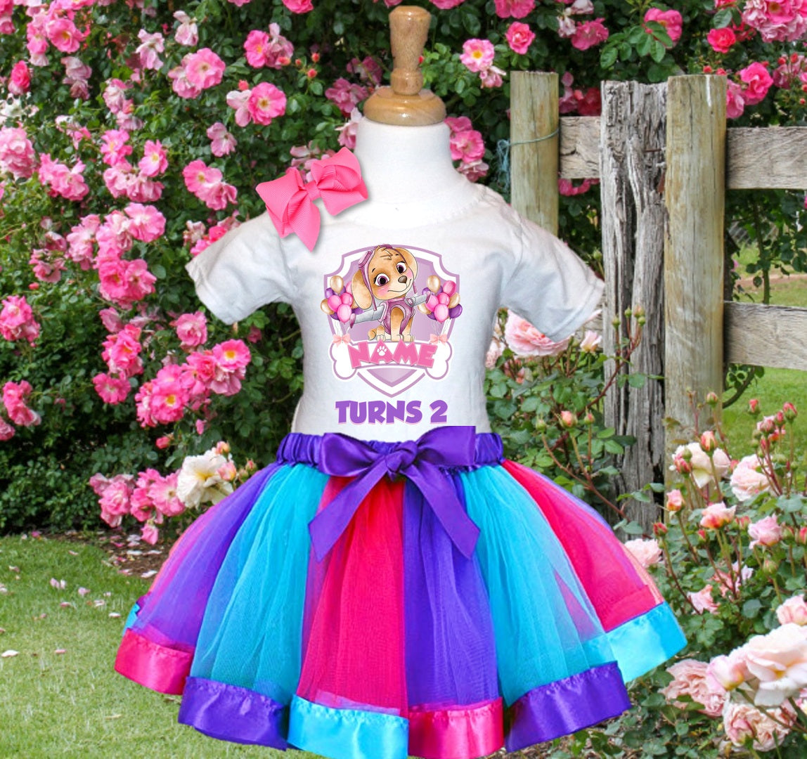 All Sizes Paw Patrol Skye Custom Personalized Name Birthday Pink Blue Purple Ribbon Tutu Outfit Set Dress