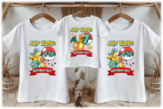 All Sizes Pokemon Charizard Custom Personalized Family Birthday Matching White T-Shirt Pack