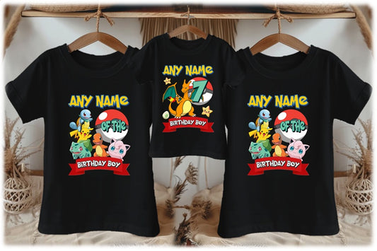All Sizes Pokemon Charizard Custom Personalized Family Birthday Matching Black T-Shirt Pack