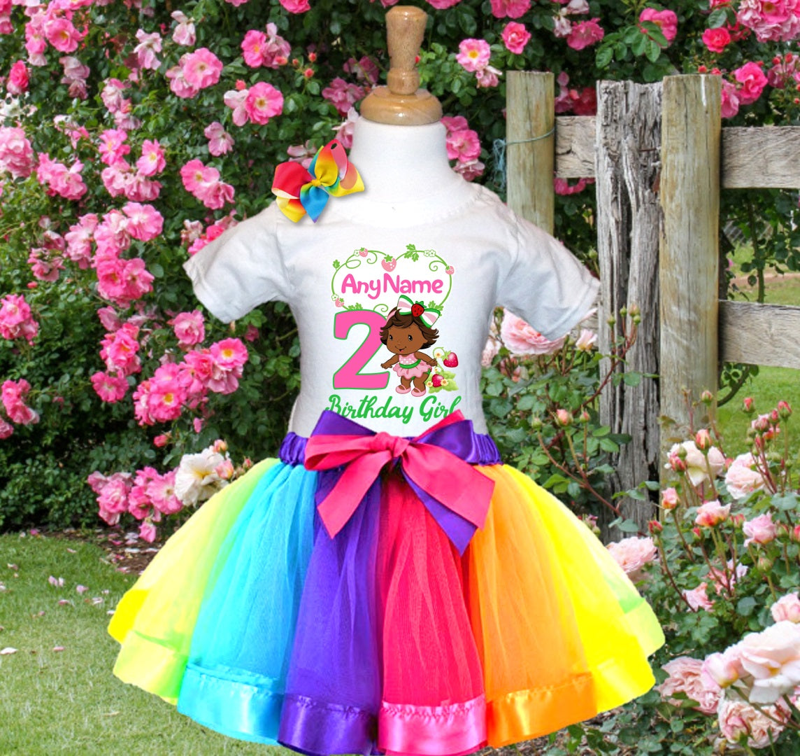 All Sizes Strawberry Shortcake Baby Black African American Custom Personalized Name Birthday Rainbow Ribbon Tutu Outfit Set Dress