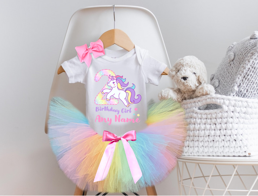 All Sizes Unicorn Custom Personalized Name Birthday Multicolor Pastel Rainbow Boutique Tutu Outfit Set Dress