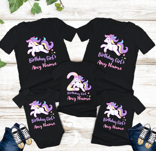 All Sizes Unicorn Custom Personalized Family Birthday Matching Black T-Shirt Pack